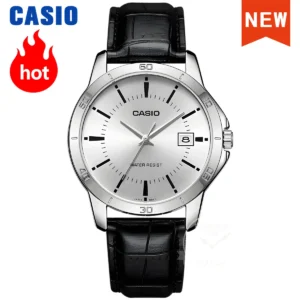 Silver dial watch with leather band