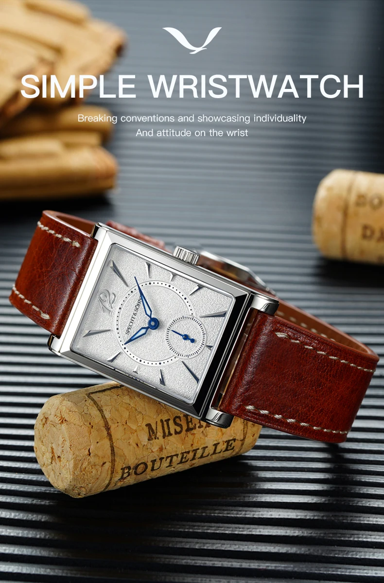 2025 new fashion specht & söhne square watch men's watches ultrathin japan movt casual men watch black color reloj hombre 26mm Rectangular leather strap wristwatch detail