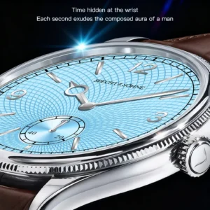 Ice blue dial watch detail