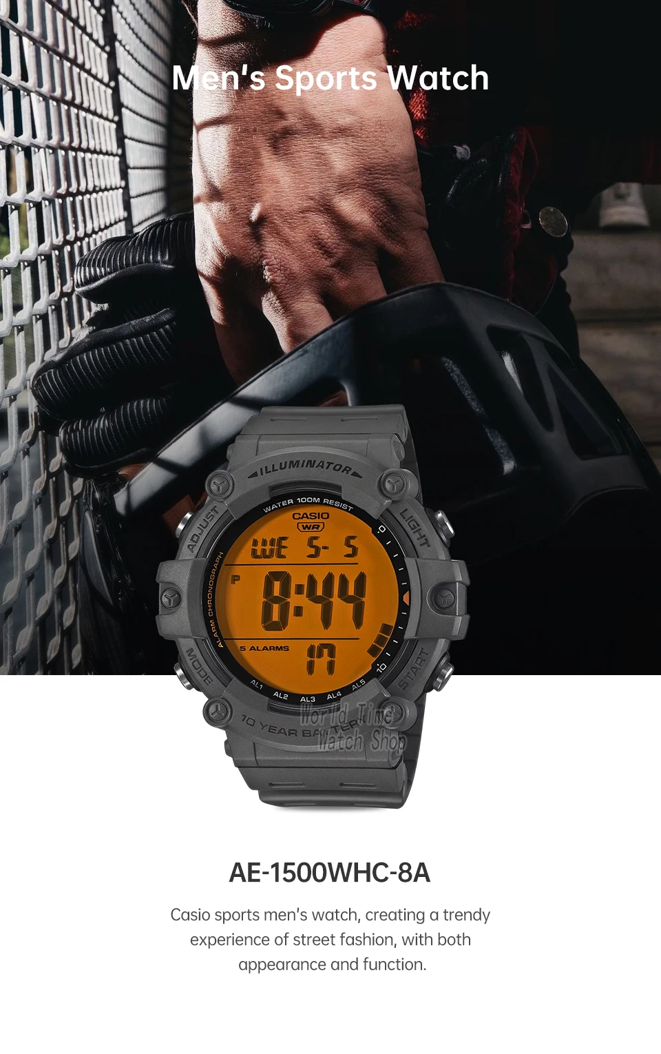 casio watch for men vintage square relogio masculino 2026 new model ae 1500whc series Men's grey sports watch