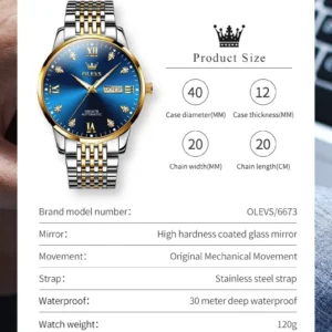 Blue and gold automatic watch