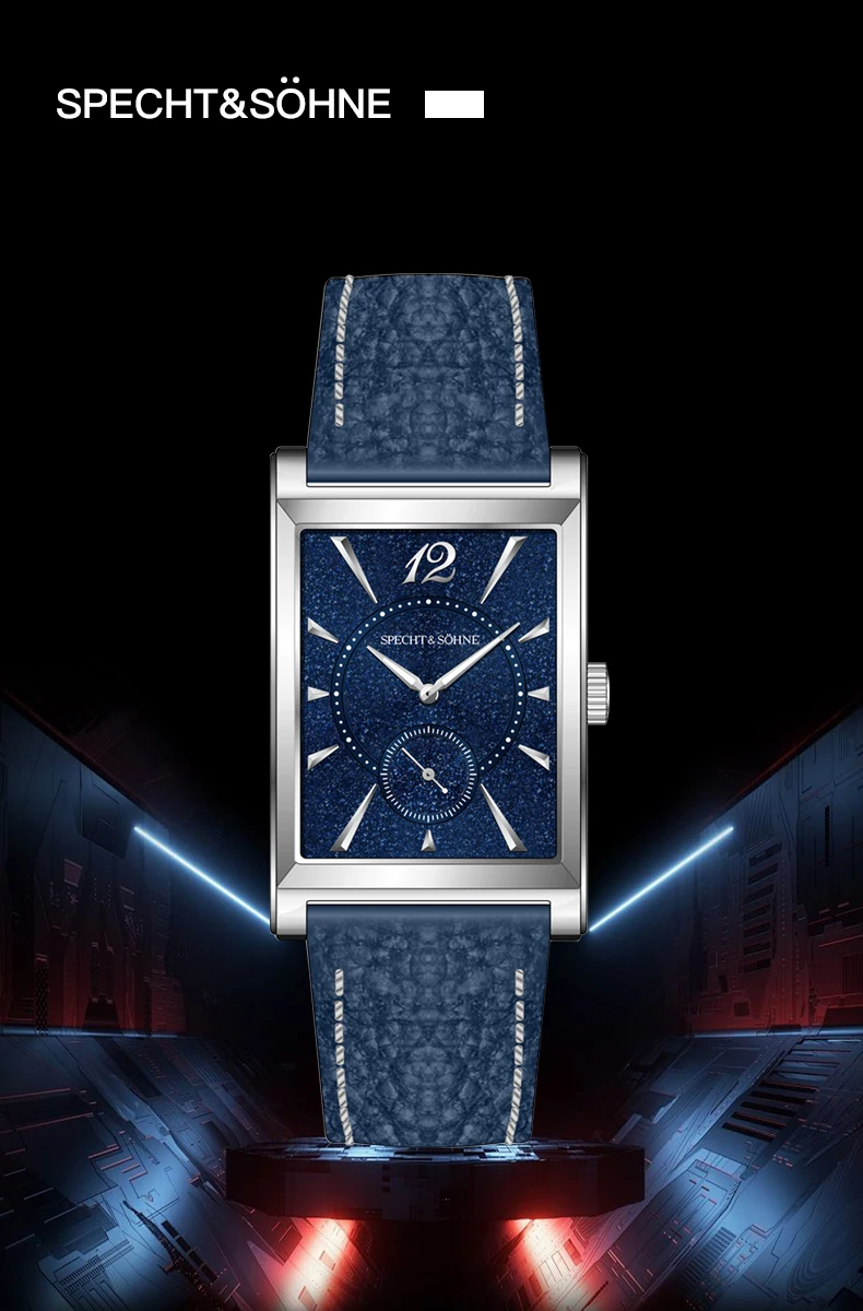 2025 new fashion specht & söhne square watch men's watches ultrathin japan movt casual men watch black color reloj hombre 26mm Rectangular watch with blue dial