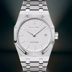Luxury silver watch with dial.