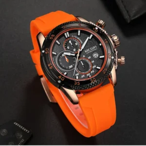 Orange analog chronograph watch