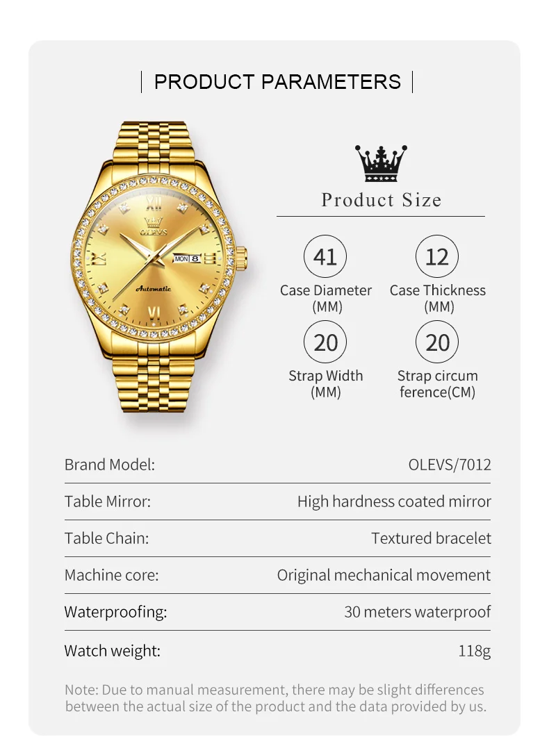 olevs new diamond business men watch top brand luxury watch waterproof date stainless steel automatic mechanical wristwatch Golden automatic men's watch