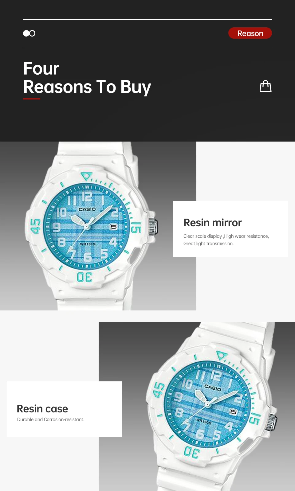 casio watch casual waterproof bright colors fashion reloj suitable for women and kids lrw 200h new mode White and blue sports watch