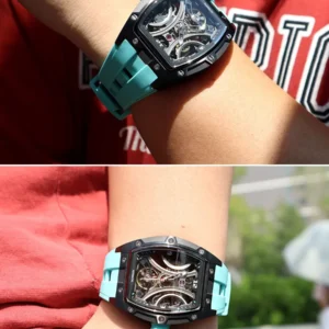 Tourbillon watch with teal band