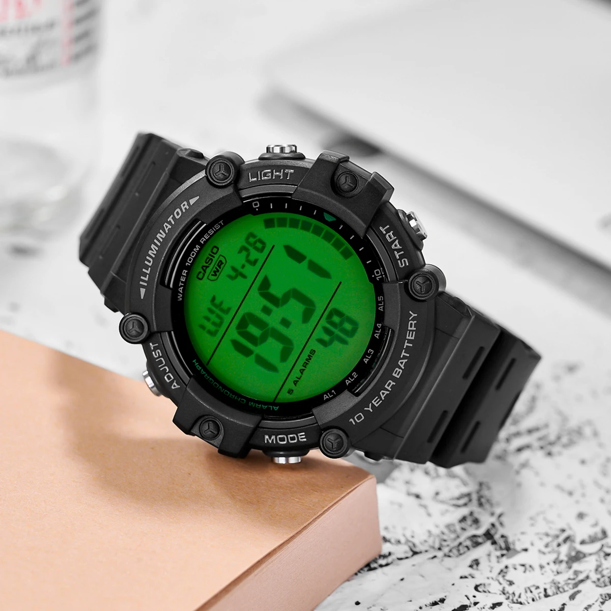 casio watch for men vintage square relogio masculino 2026 new model ae 1500whc series Digital watch with green display