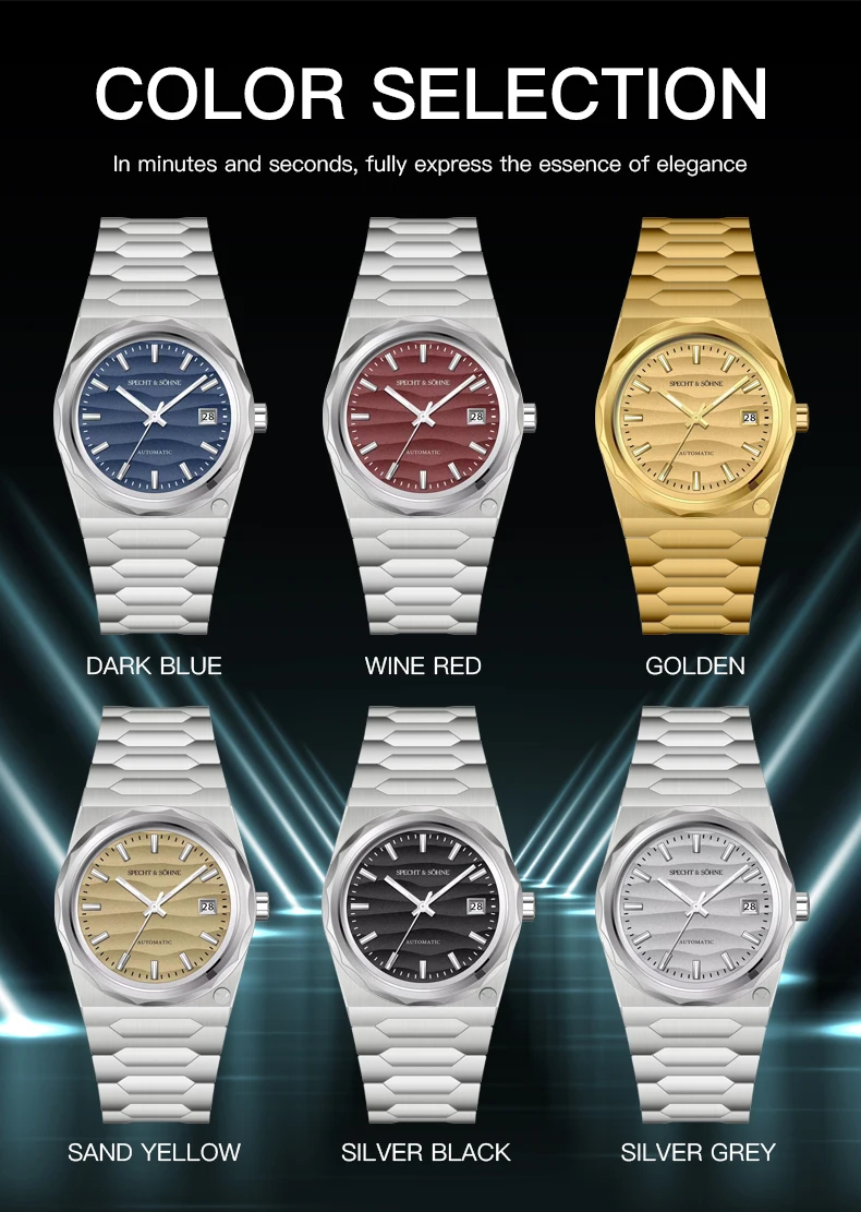 2025 new specht&sohne 222 gold watch luxury men's watches automatic mechanical wriswatch miyota 8215 movt sports wristwatch 37mm Watch color selection with options