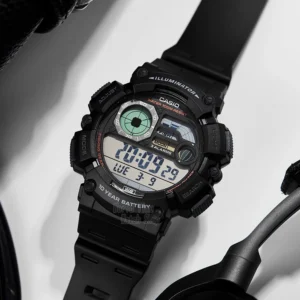 Black digital watch with illuminator