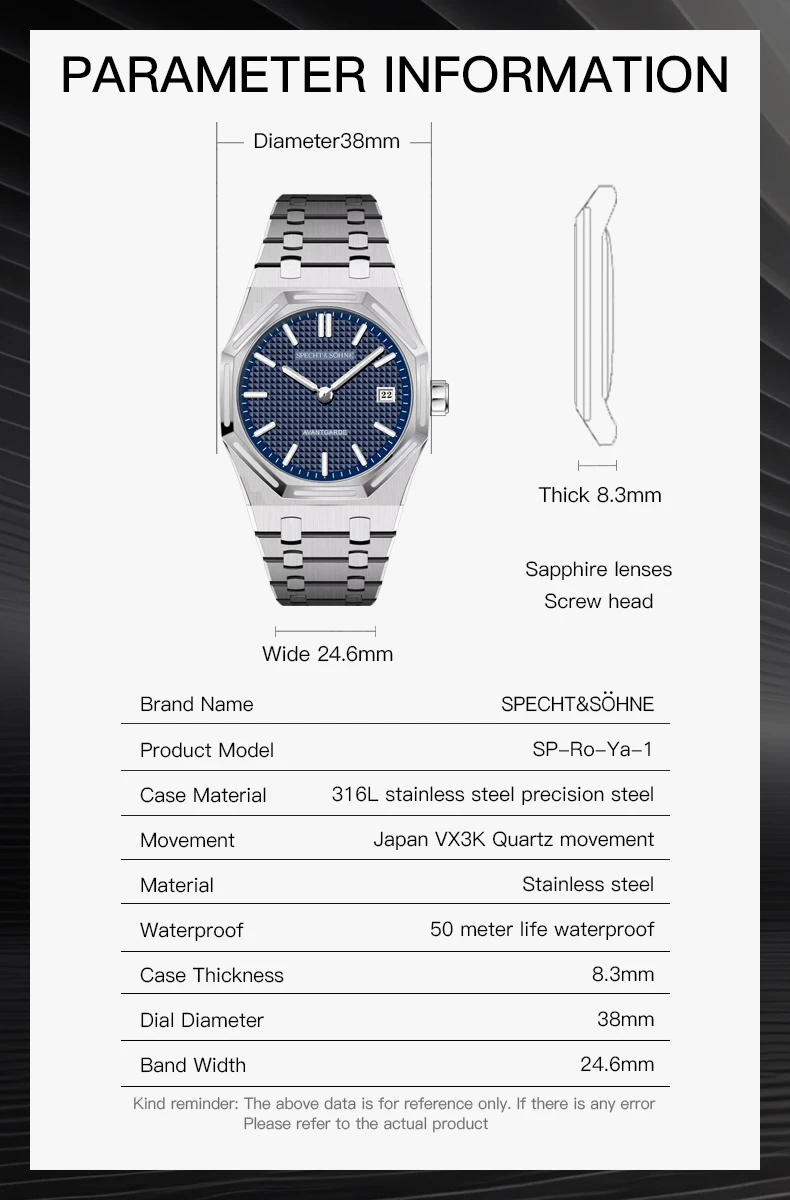 dropshipping 2025 best selling specht & söhne salmon men's quartz sports watch 50m waterproof ultrathin wristwatch for men Watch parameters and specifications