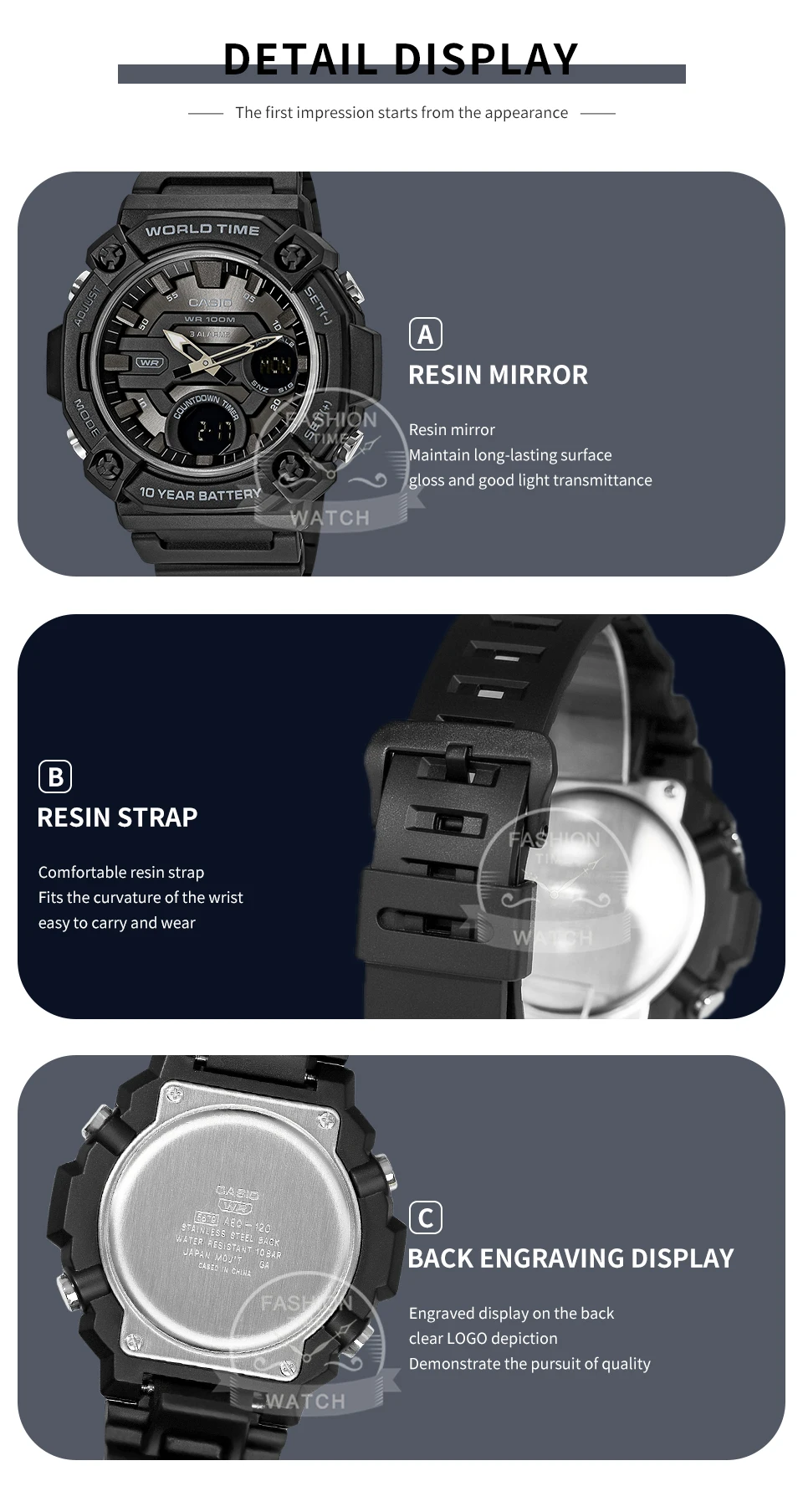 casio watch for men dual display multi function electronic watch aeq 120w series Black digital watch details