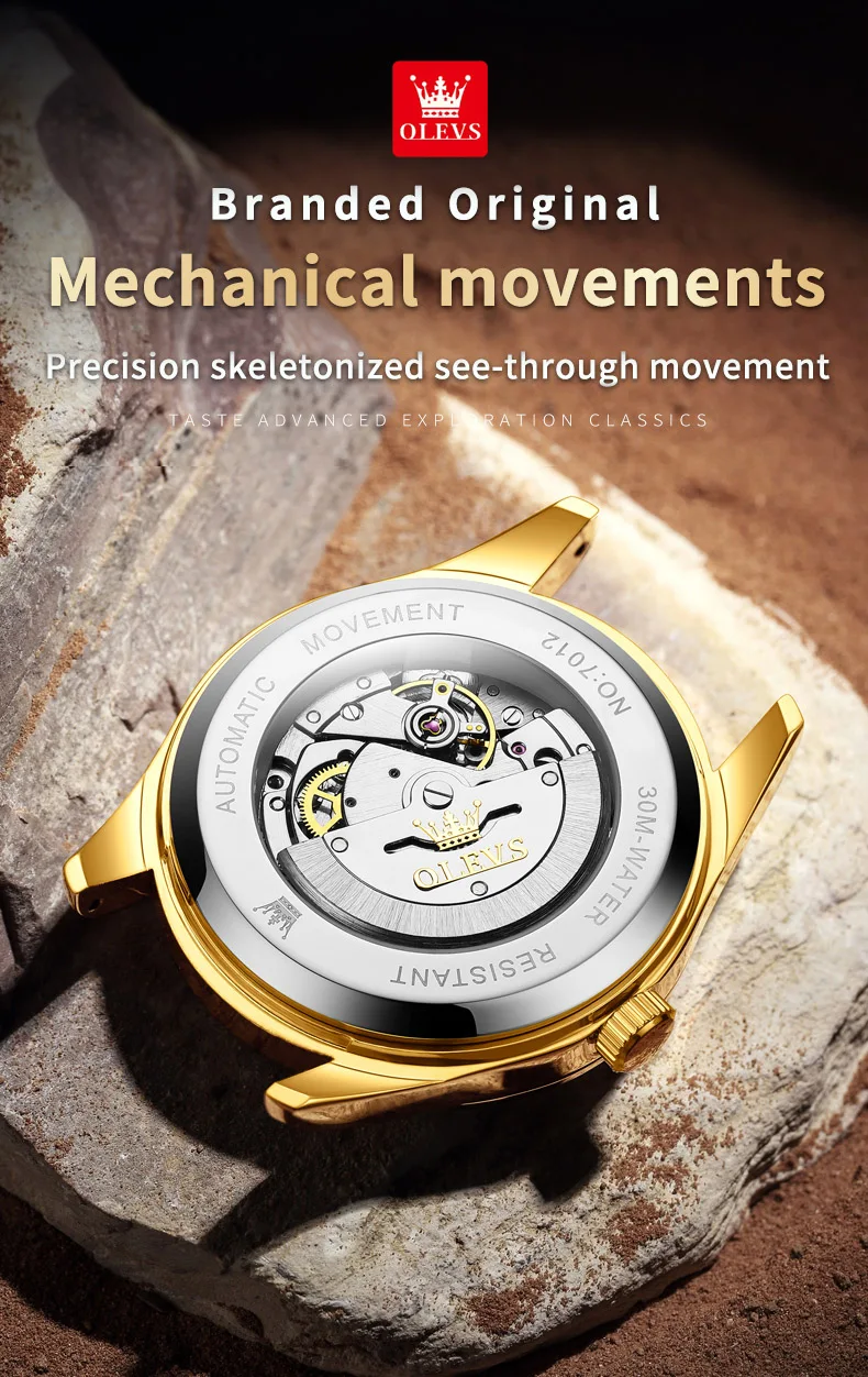 olevs new diamond business men watch top brand luxury watch waterproof date stainless steel automatic mechanical wristwatch Gold mechanical watch movement