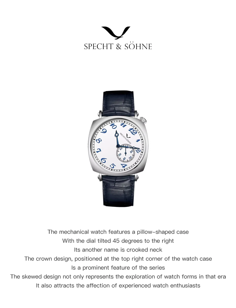 new luxury specht & söhne 1921 classic vintage men's automatic mechanical watch sapphire crystal genuine leather waterproof Pillow-shaped mechanical watch