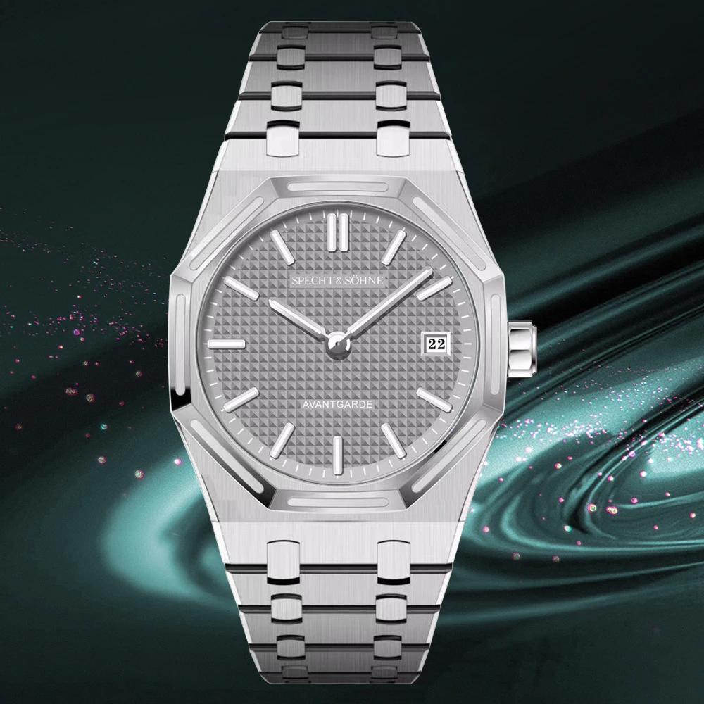 dropshipping 2025 best selling specht & söhne salmon men's quartz sports watch 50m waterproof ultrathin wristwatch for men Silver watch on abstract background