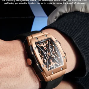 Rose gold skeleton watch