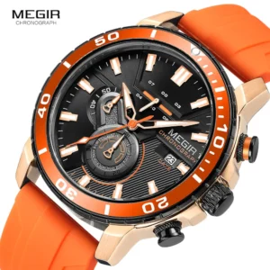 Orange and gold chronograph watch