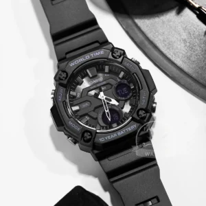 Black digital analog watch