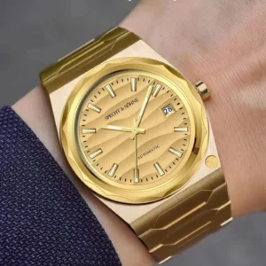 Gold automatic watch on wrist