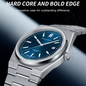 Blue dial watch with metal band