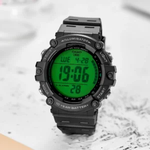 Black digital watch green screen