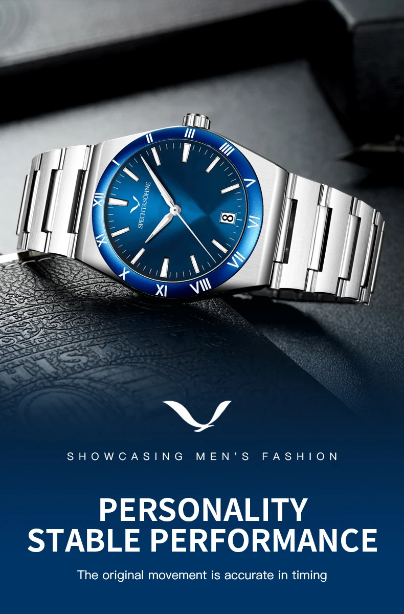 specht & söhne new hot selling mens watches 38mm japan quartz wristwatches stainless steel watch relogio masculino waterproof Blue faced men's watch