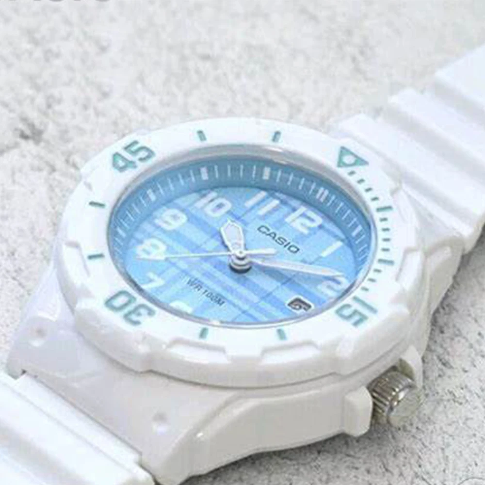 casio watch casual waterproof bright colors fashion reloj suitable for women and kids lrw 200h new mode White and blue analog watch