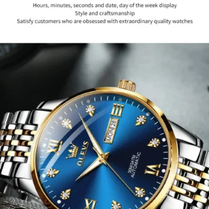 Blue and gold automatic watch