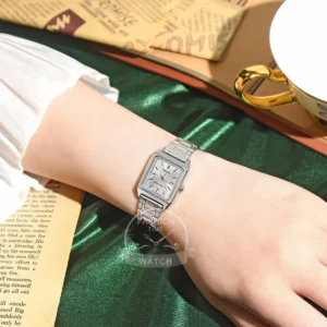 Silver rectangular wrist watch