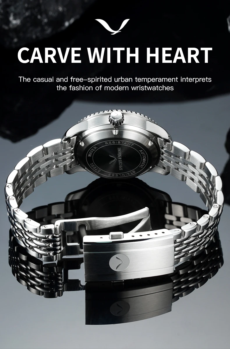 specht & söhne new luxury elegant dive men's watch japan automatic mechanical watches salmon 200m waterproof relogio masculino Stainless steel wristwatch with buckle.