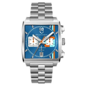 Blue square chronograph watch