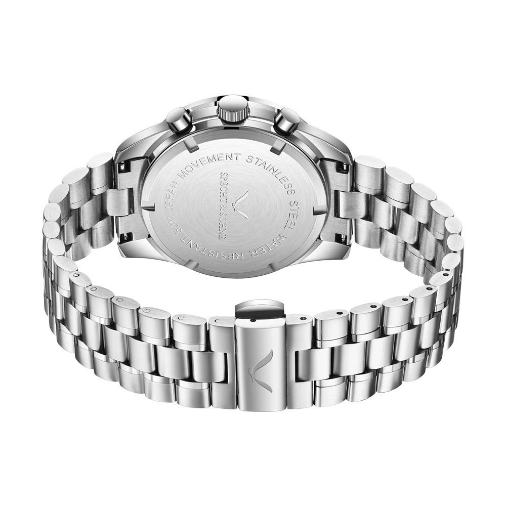 new 007 specht&sohne sports watches for men top brand luxury steel wrist watch fashion japan vk68 chronograph relogio masculino Silver stainless steel watch bracelet