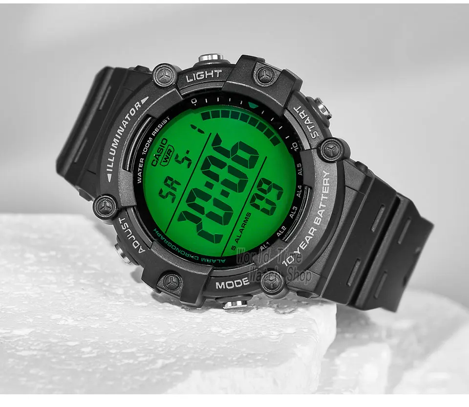 casio watch for men vintage square relogio masculino 2026 new model ae 1500whc series Black digital watch on white surface.