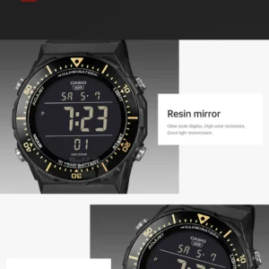 Black digital watch features