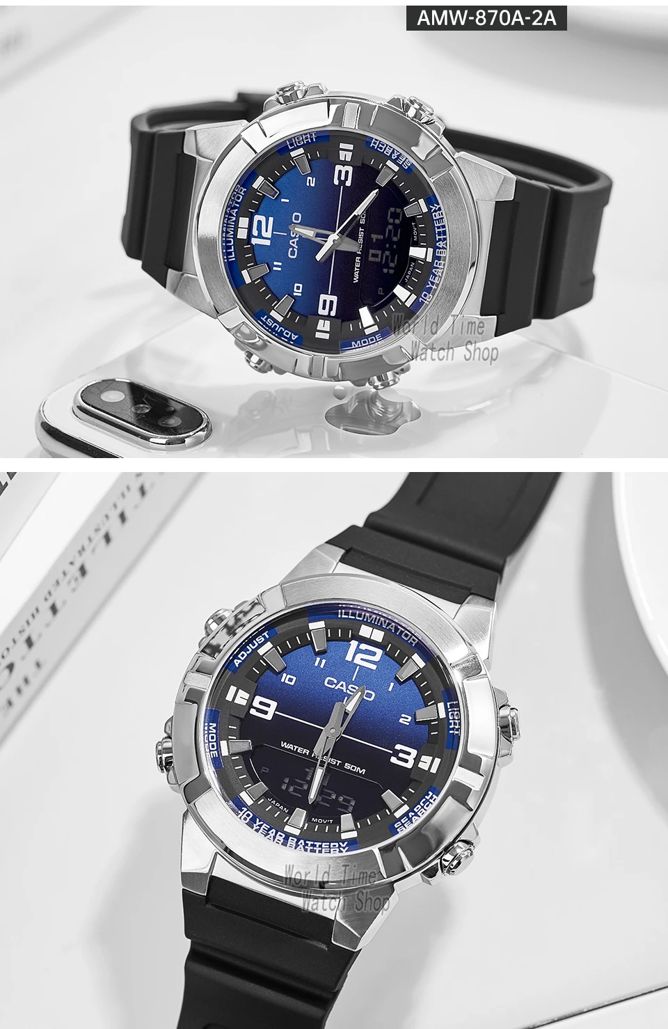 casio watch for men top luxury set quartz 50m waterproof military dual display watch relogio masculino amw 870 Blue analog digital watch