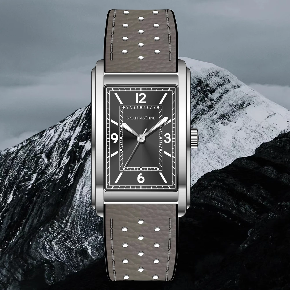 2025 new fashion specht & söhne square watch 28mm men's watches ultrathin vh31 movt casual watch 50m waterproof reloj hombre Rectangular watch with perforated strap