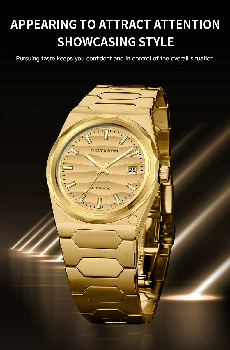 2025 new specht&sohne 222 gold watch luxury men's watches automatic mechanical wriswatch miyota 8215 movt sports wristwatch 37mm Gold automatic wristwatch with date